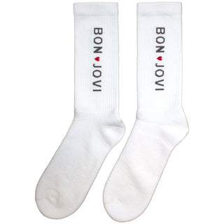 Bon Jovi Unisex Terry Socks: Heart (White) (UK Size 7 - 11)