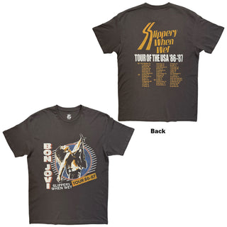 Bon Jovi T-Shirt: Slippery When Wet Tour '86-'87 (Charcoal Grey) (Back Print)