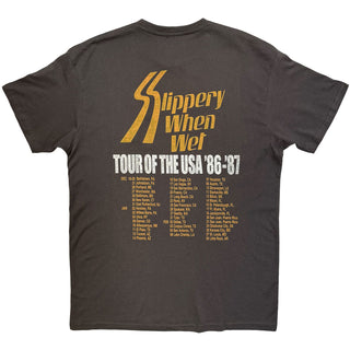 Bon Jovi T-Shirt: Slippery When Wet Tour '86-'87 (Charcoal Grey) (Back Print)