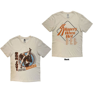 Bon Jovi T-Shirt: Slippery When Wet Tour '86-'87 (Sand) (Back Print)