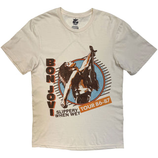 Bon Jovi T-Shirt: Slippery When Wet Tour '86-'87 (Sand) (Back Print)