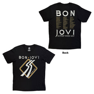 Bon Jovi T-Shirt: Tour '87 Road Sign (Black) (Back Print)