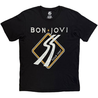 Bon Jovi T-Shirt: Tour '87 Road Sign (Black) (Back Print)