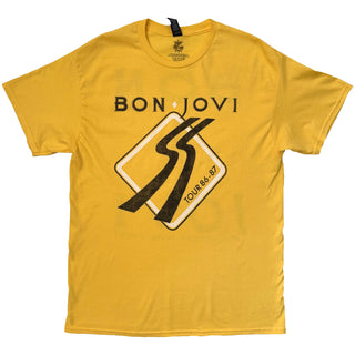 Bon Jovi T-Shirt: Tour '87 Road Sign (Yellow) (Back Print)