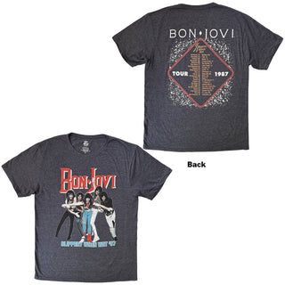 Bon Jovi T-Shirt: Slippery When Wet '87 (Denim Blue) (Back Print)