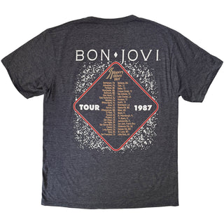 Bon Jovi T-Shirt: Slippery When Wet '87 (Denim Blue) (Back Print)