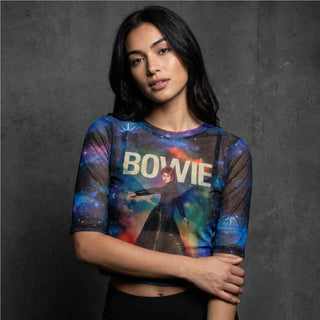 David Bowie Ladies Crop Top: Moonage 11 Fade (Mesh)