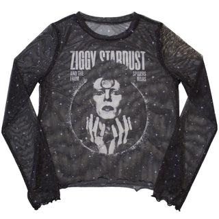 David Bowie Ladies Long Sleeve T-Shirt: Ziggy v1 (Mesh)