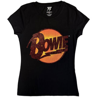 David Bowie Ladies Embellished T-Shirt: Diamond Dogs Logo
