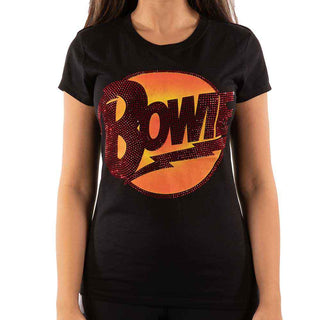 David Bowie Ladies Embellished T-Shirt: Diamond Dogs Logo