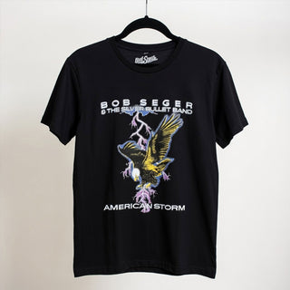 Bob Seger & The Silver Bullet Band Unisex Premium Carbon T-Shirt: American Storm (Black) (Back Print)