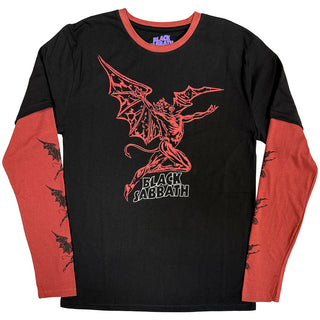 Black Sabbath Layered Long Sleeve T-Shirt: Red Henry Wavy Logo (Black & Red) (Sleeve Print)