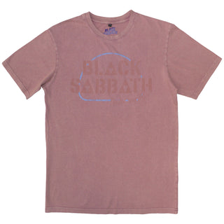 Black Sabbath Unisex Stone Wash T-Shirt: Never Say Die (Kashmir Red) (Back Print)