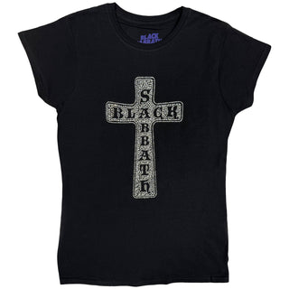 Black Sabbath Ladies Embellished T-Shirt: Cross (Diamante)
