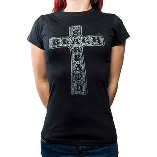 Black Sabbath Ladies Embellished T-Shirt: Cross (Diamante)