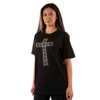 Black Sabbath Unisex T-Shirt: Cross (Black) (Embellished)
