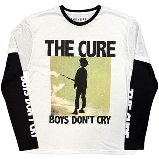 The Cure Layered Long Sleeve T-Shirt: Boys Don't Cry Box (Black & White) (Sleeve Print)