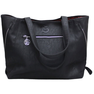 Spiral PU Leather Tote Bag: Black Cat (Black)