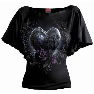 Spiral Ladies Latin Boatneck Top: Raven Heart (Black)
