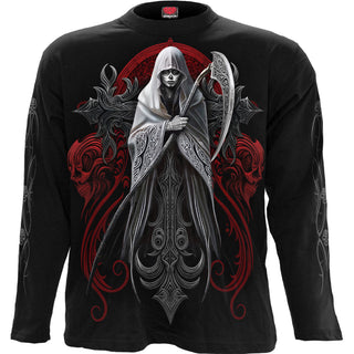 Spiral Long Sleeve T-Shirt: Reaperess (Black) (Back & Sleeve Print)