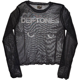 Deftones Ladies Long Sleeve Mesh Crop Top: Sphynx (Black)