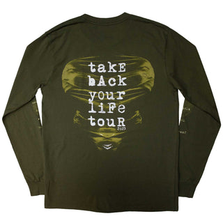 Disturbed Unisex Long Sleeve T-Shirt: European Tour '23 Take Back (Green) (Back Print & Ex-Tour)