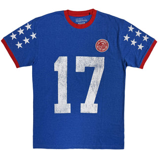 Ed Sheeran Ringer T-Shirt: Play 17 (Blue) (Sleeve Print)
