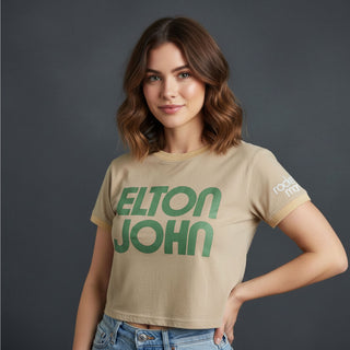 Elton John Ladies Crop Top: Retro Text Ringer