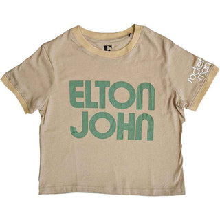 Elton John Ladies Crop Top: Retro Text Ringer