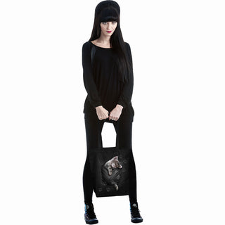 Spiral Cotton Tote Bag: Pocket Kitten (Black)