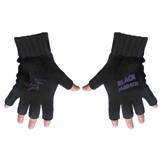 Black Sabbath Unisex Fingerless Gloves: Purple Logo & Devil