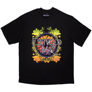 Fleetwood Mac Unisex Oversized Boxy T-Shirt: Circle Floral Logo (Black)