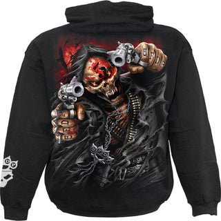 Five Finger Death Punch Pullover Hoodie: Assassin (Black) (Back & Sleeve Print)