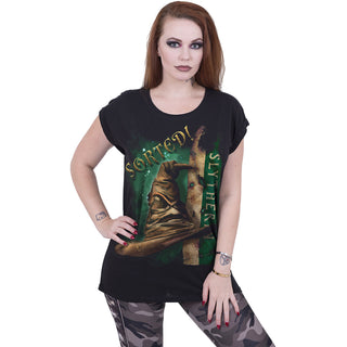 Harry Potter Ladies Boatneck Cap Sleeve T-Shirt: Slytherin Hat (Black)