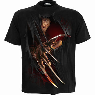 A Nightmare on Elm Street T-Shirt: Freddy Claws Elm Street (Black) (Back Print)