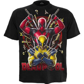 Marvel Comics T-Shirt: Deadpool Wolverine Bullseye (Black) (Back Print)