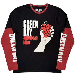 Green Day Layered Long Sleeve T-Shirt: American Idiot (Black & Red) (Sleeve Print)