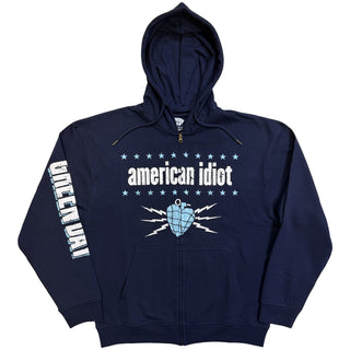 Green Day Zipped Hoodie: American Idiot Electric (Navy) (Sleeve Print)