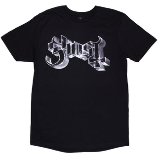 Ghost T-Shirt: Metal Logo & Purple Grucifix (Black) (Back Print)
