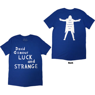 David Gilmour Unisex T-Shirt: Luck & Strange Logo (Blue) (Back Print & Ex-Tour)