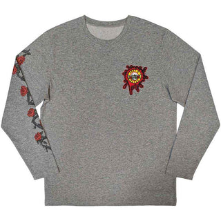 Guns N' Roses Unisex Long Sleeve T-Shirt: Splatter Seal (Grey) (Back & Sleeve print)
