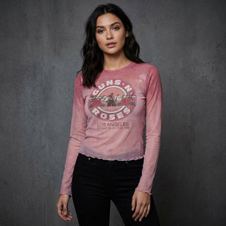 Guns N' Roses Ladies Long Sleeve T-Shirt: Bullet Seal (Mesh)