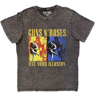 Guns N' Roses Stone Wash T-Shirt: Use Your Illusion (Charcoal Grey)