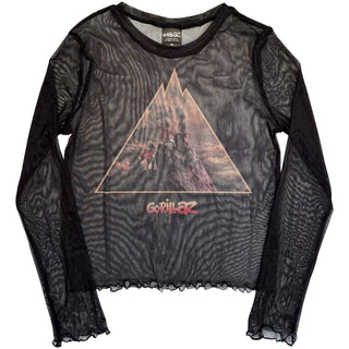 Gorillaz Ladies Long Sleeve Mesh Crop Top: The Mountain (Black)