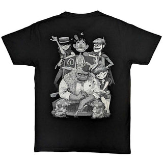 Gorillaz Unisex T-Shirt: Pocket Spray - George Group (Black) (Back Print)