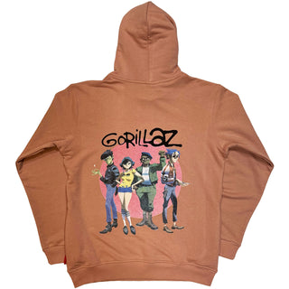 Gorillaz Unplugged Pullover Hoodie: Group Circle Rise (Pink) (Back Print)