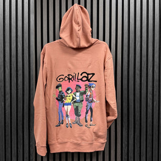 Gorillaz Unplugged Pullover Hoodie: Group Circle Rise (Pink) (Back Print)