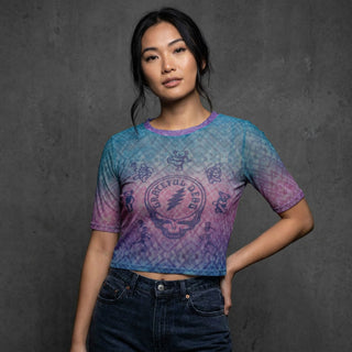 Grateful Dead Ladies Mesh Crop Top: Dead Egyptian Gradient (Blue)