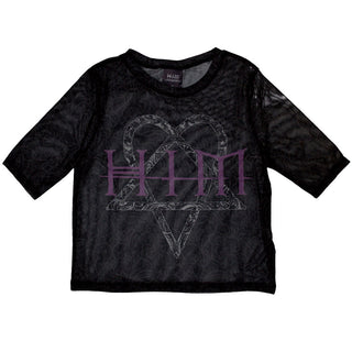 HIM Ladies Crop Top: Heartagram & Logo (Mesh)