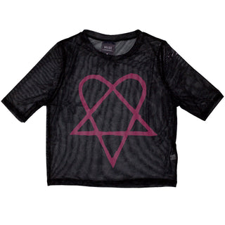 HIM Ladies Crop Top: Pink Heartagram (Mesh)